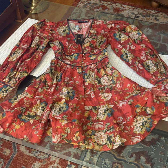 TRISH SCULLY , brand new , Floral pattern Red Midi Dress size S - Picture 3 of 11